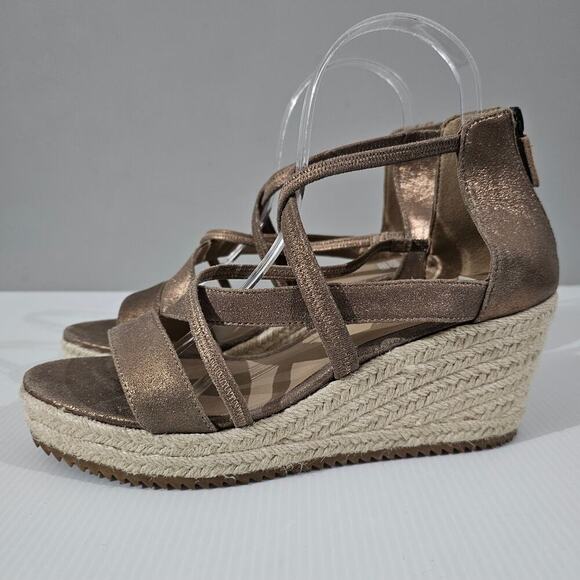 NEW Eileen Fisher Wanda Wedge Size 8 Metallic Bronze Leather Espadrille Sandal - Picture 1 of 12